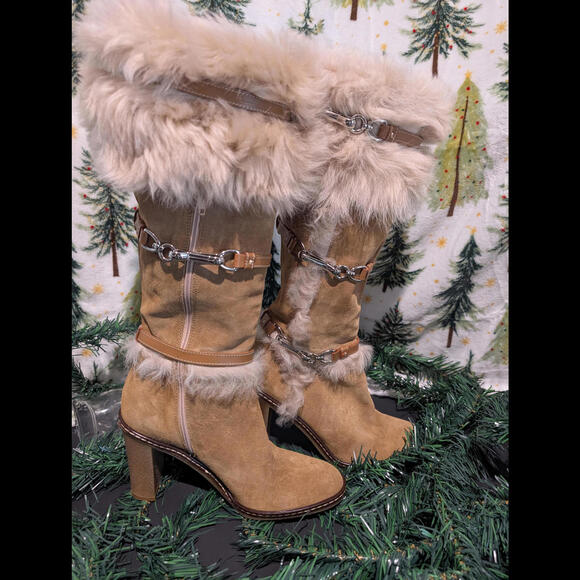 COACH JESSICA FUR/SUEDE TALL BOOTS - Picture 2 of 7